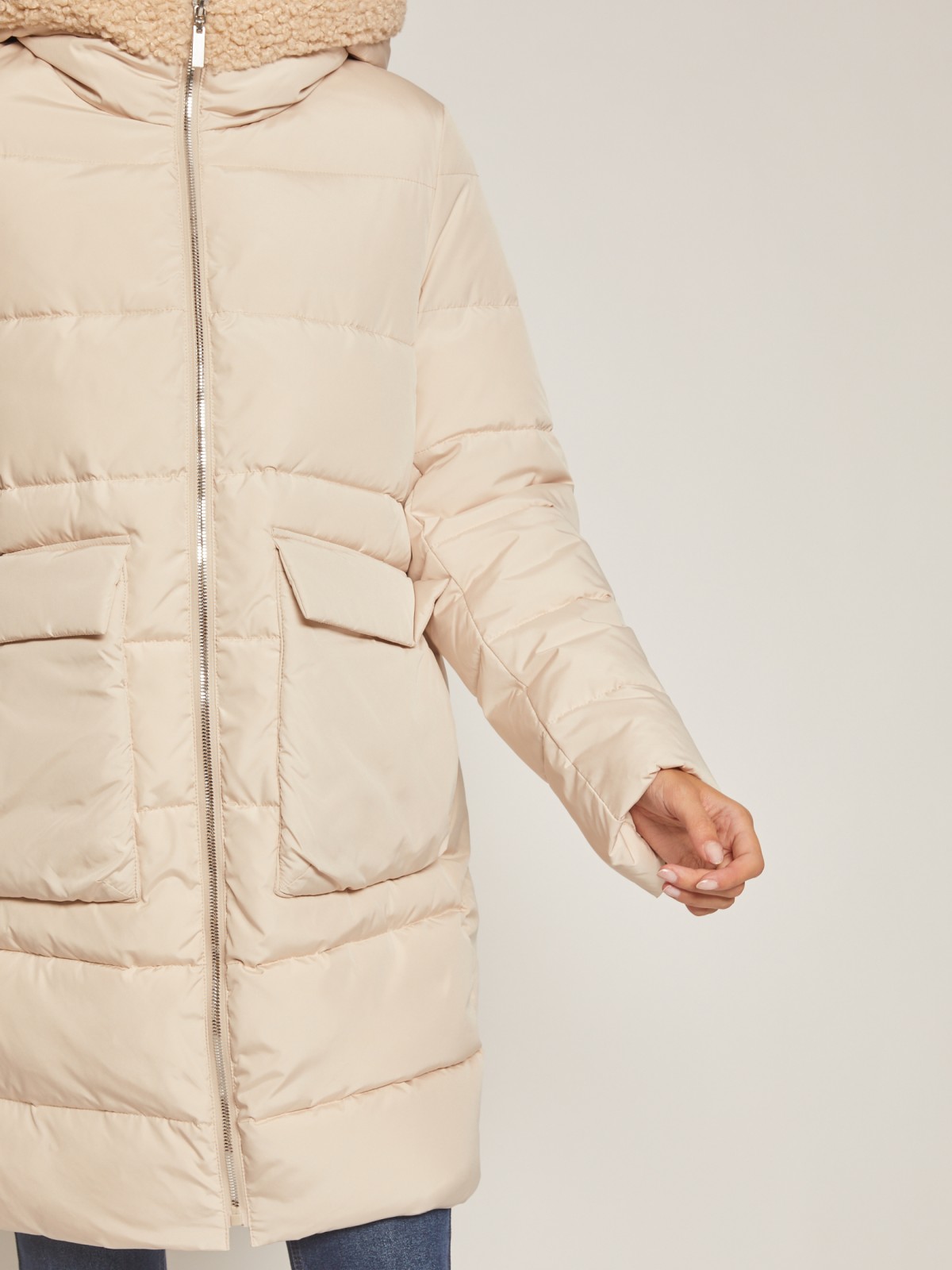 Тёплое пальто с капюшоном Zolla, цвет Молоко, размер XL