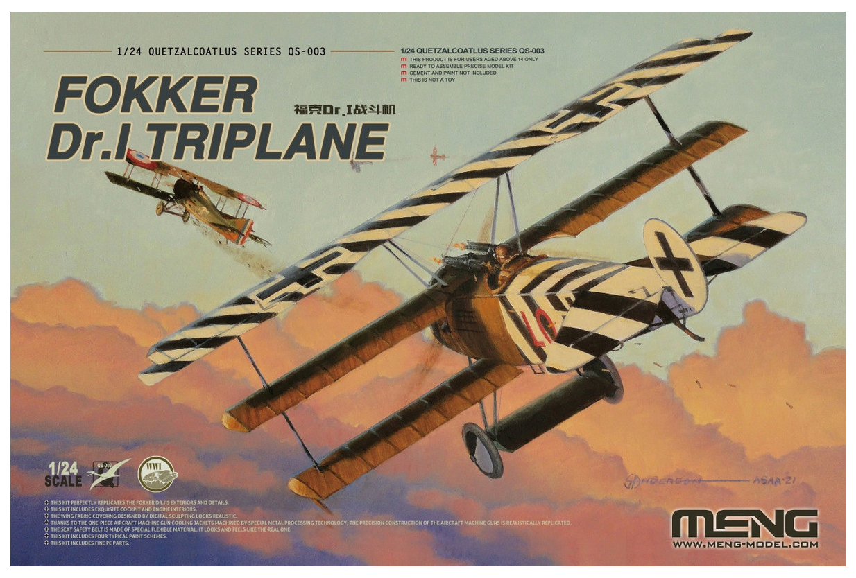 Купить сборная модель самолета Meng Fokker Dr. I Triplane, 1:24, арт.  QS-003 MENG, цены на Мегамаркет | Артикул: 100029634952