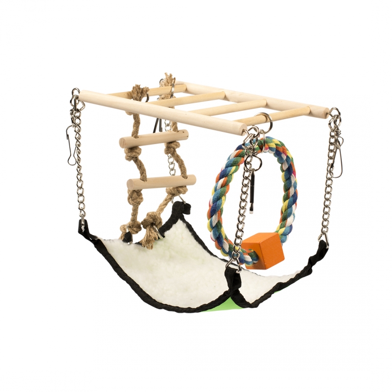 Игрушка для грызунов Duvo+ Подвесной мост с гамаком, дерево, металл, разноцветный 27см