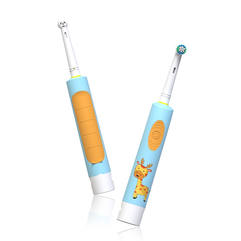 Детская электрическая зубная щетка Aiden-Dent две сменные насадки, Жираф, голубой