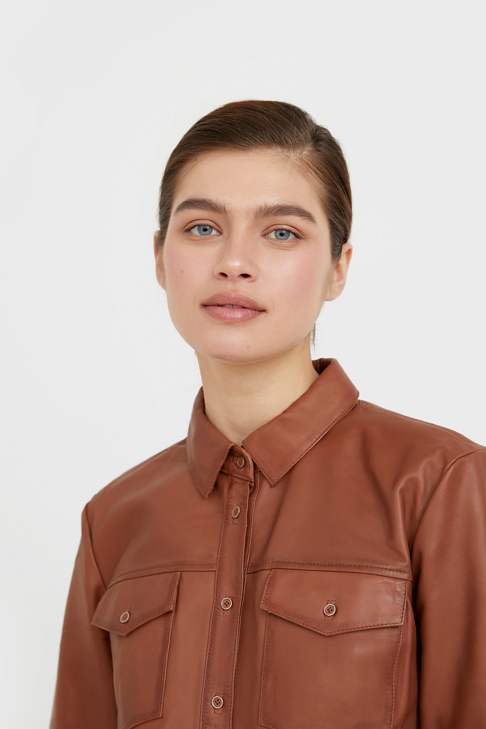 Рубашка женская Finn Flare B21-11818 коричневая S