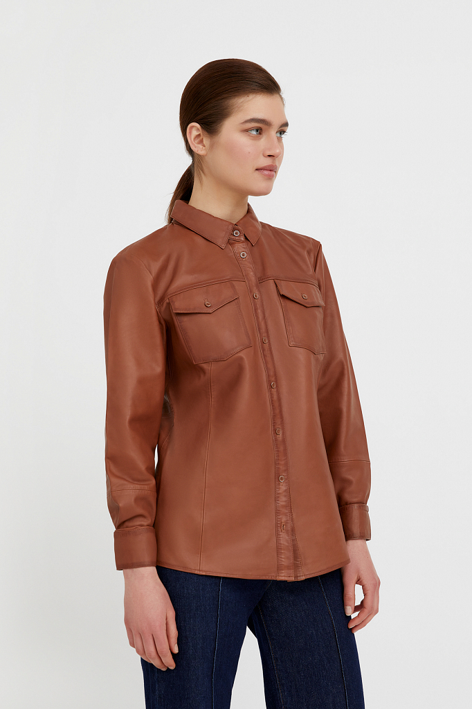 Рубашка женская Finn Flare B21-11818 коричневая M