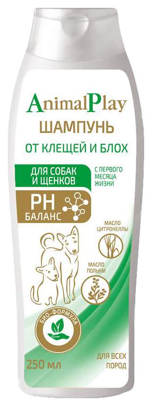 Шампунь для собак Animal Play против блох и клещей, масло цитронеллы, цветочный, 250 мл