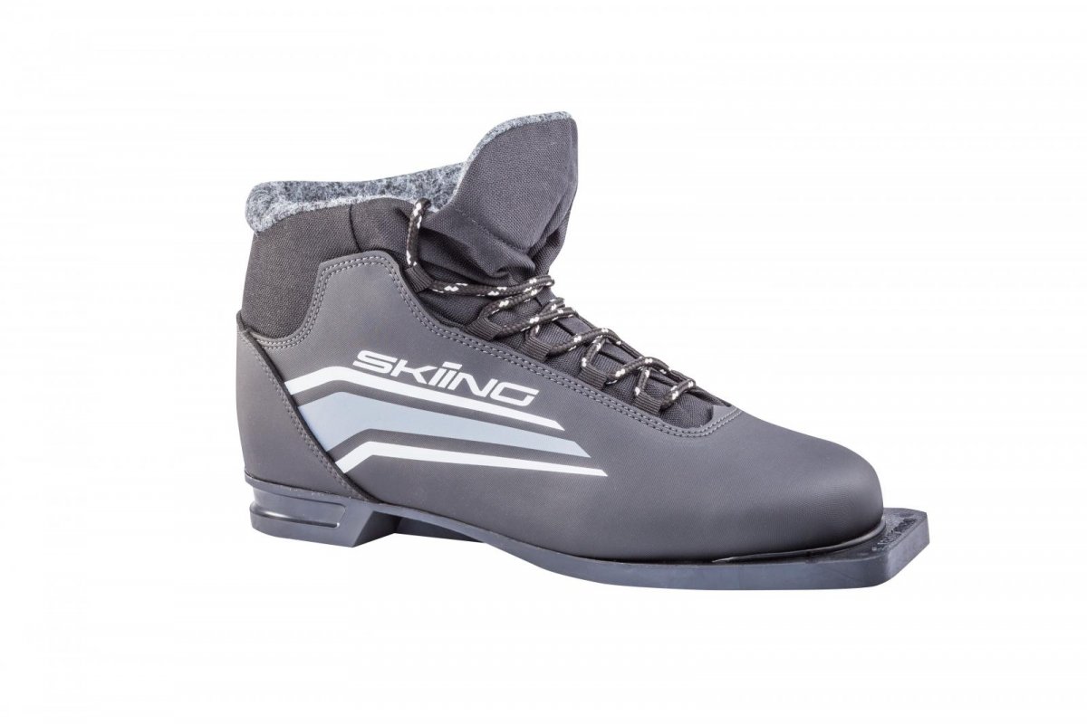Ботинки лыжные 75мм TREK SkiingIK1 черный/лого серый размер RU32 EU33 CM19,5