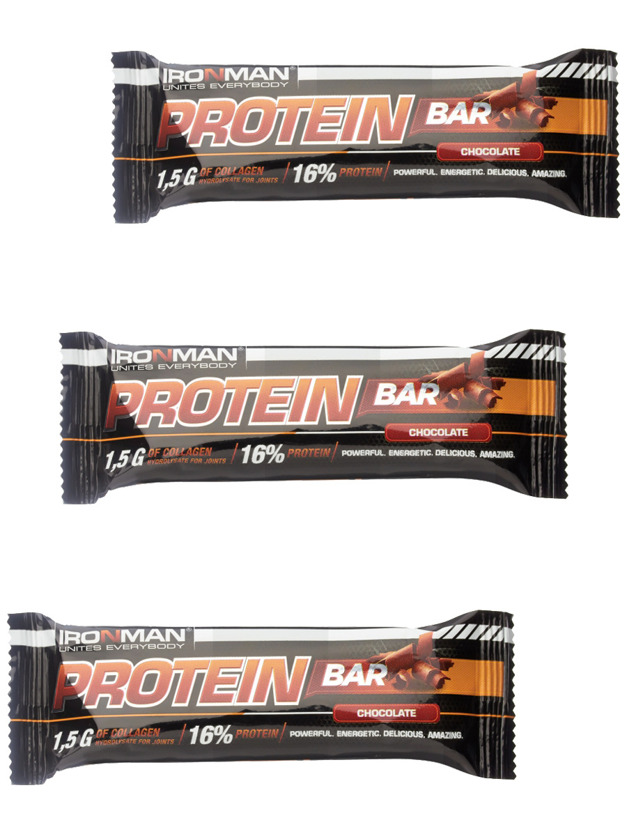 Купить протеиновый батончик Ironman Protein bar с Коллагеном (Шоколад) 3х50г, цены на Мегамаркет | Артикул: 600005960020