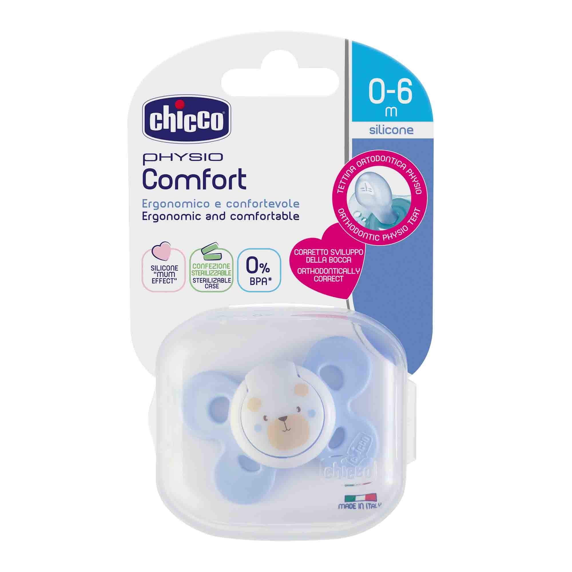 Силиконовая пустышка ортодонтическая Chicco Physio Comfort 0-6 Мес Собачка