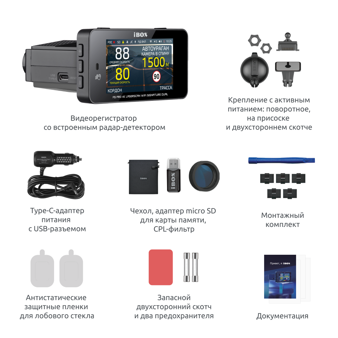 Видеорегистратор с радар-детектором iBOX F5 PRO 4K LaserScan WiFi Signature  Dual - отзывы покупателей на Мегамаркет | 600014231919