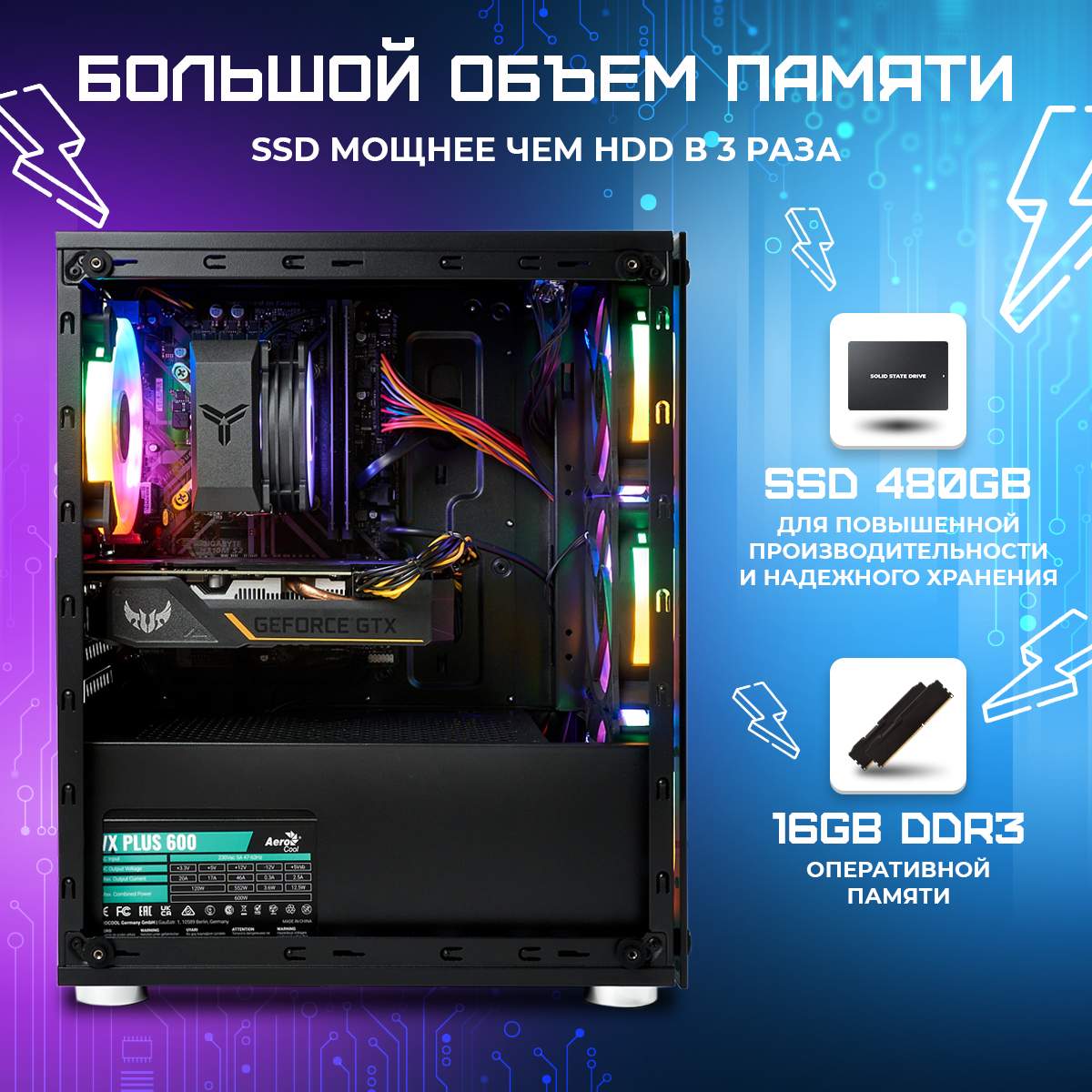 Системный блок TREIDCOMPUTERS Intel Core i5 3470/RAM 16 Gb/SSD 480 Игровой  компьютер, купить в Москве, цены в интернет-магазинах на Мегамаркет