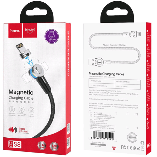 Кабель USB Lightning HOCO S8 магнитный поворотный 1.2M 2.4A черный, купить в Москве, цены в интернет-магазинах на Мегамаркет