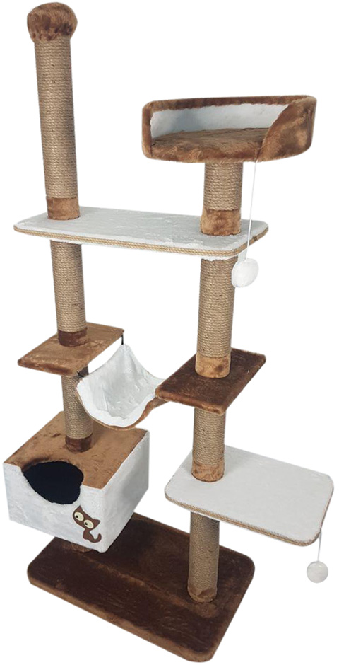 Комплекс для кошек Зооник, коричневый мех/пенька 110 х 47 х 190 см