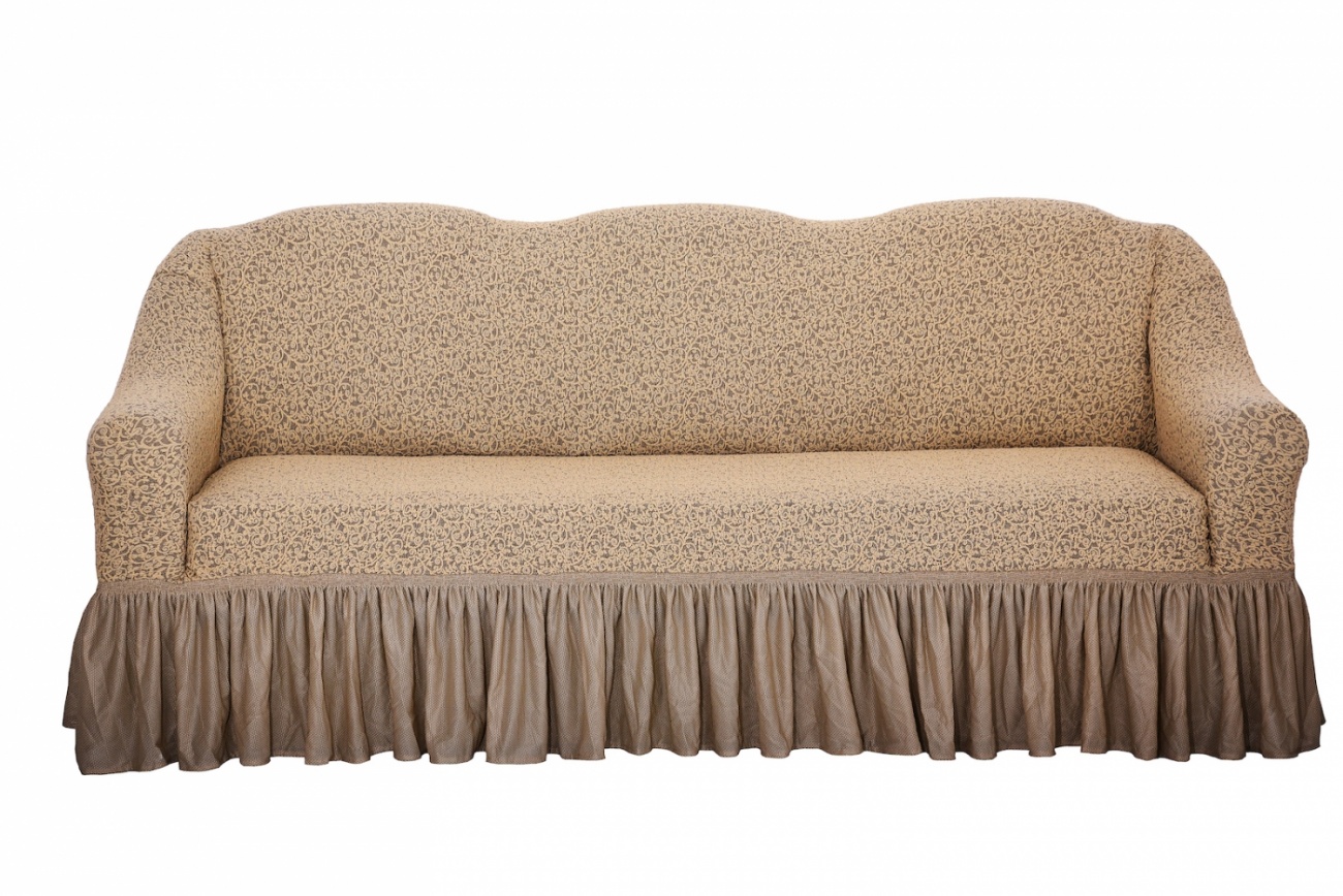 Чехол на трехместный диван с оборкой Venera "Жаккард", светло-бежевый