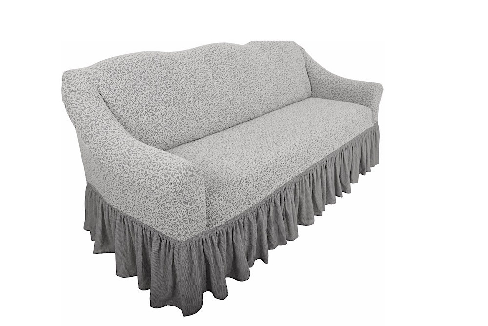 Чехол на трехместный диван с оборкой Venera "Жаккард", цвет светло-серый
