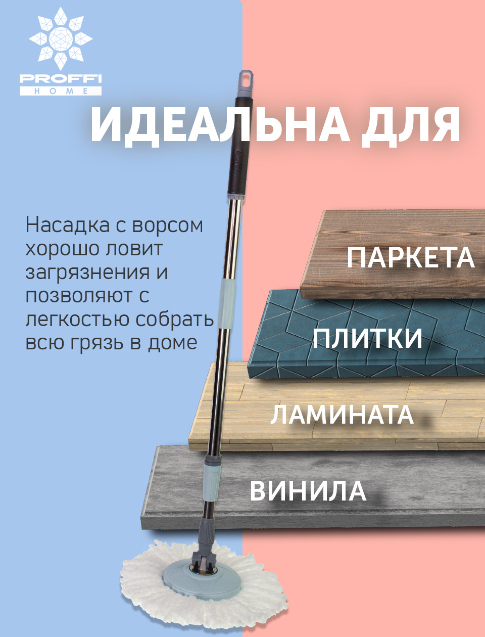 Швабра с ведром 12 л, швабра для мытья полов с отжимом PROFFI HOME купить в  интернет-магазине, цены на Мегамаркет