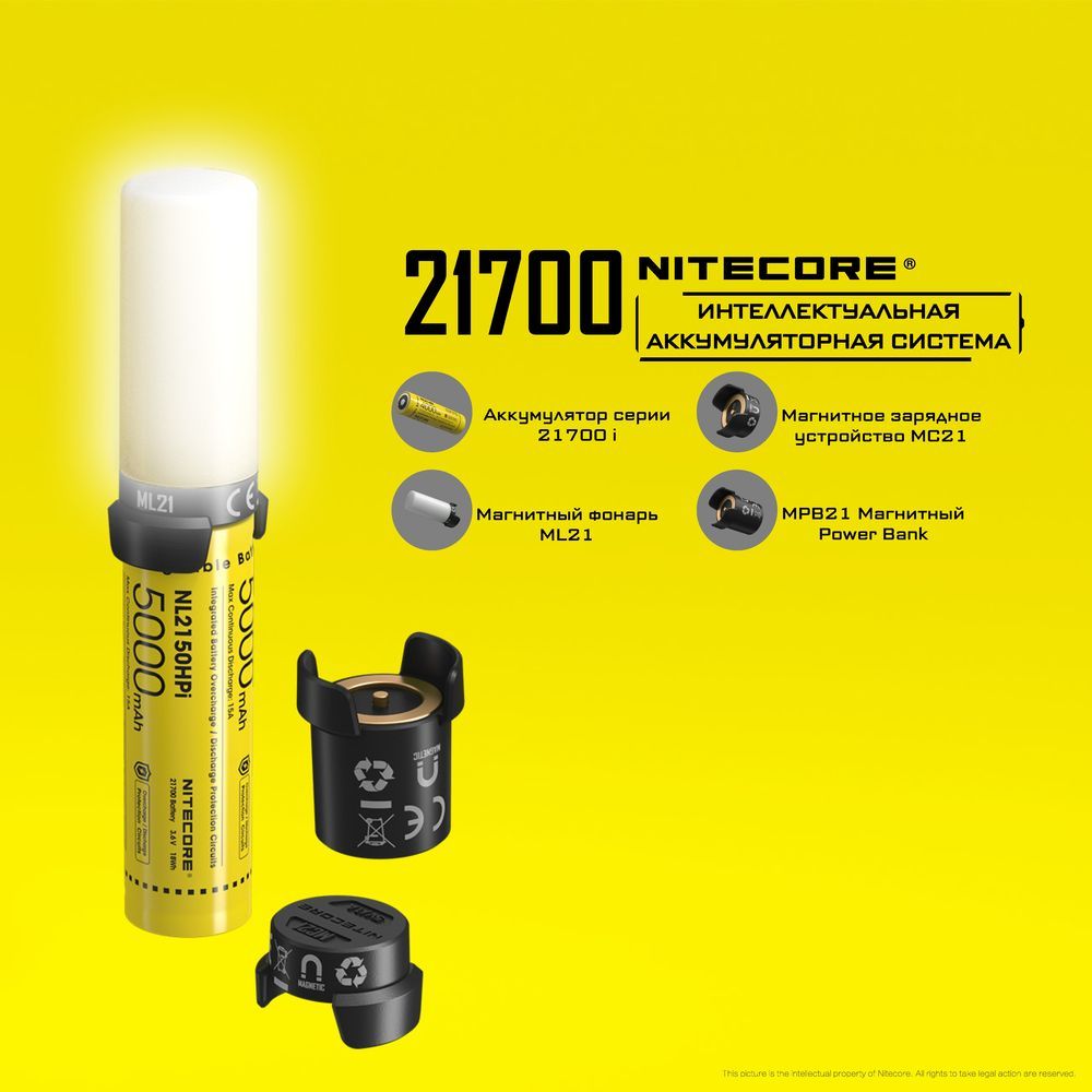 Аккумулятор с фонариком и powerbank  NiteCore 21700SET