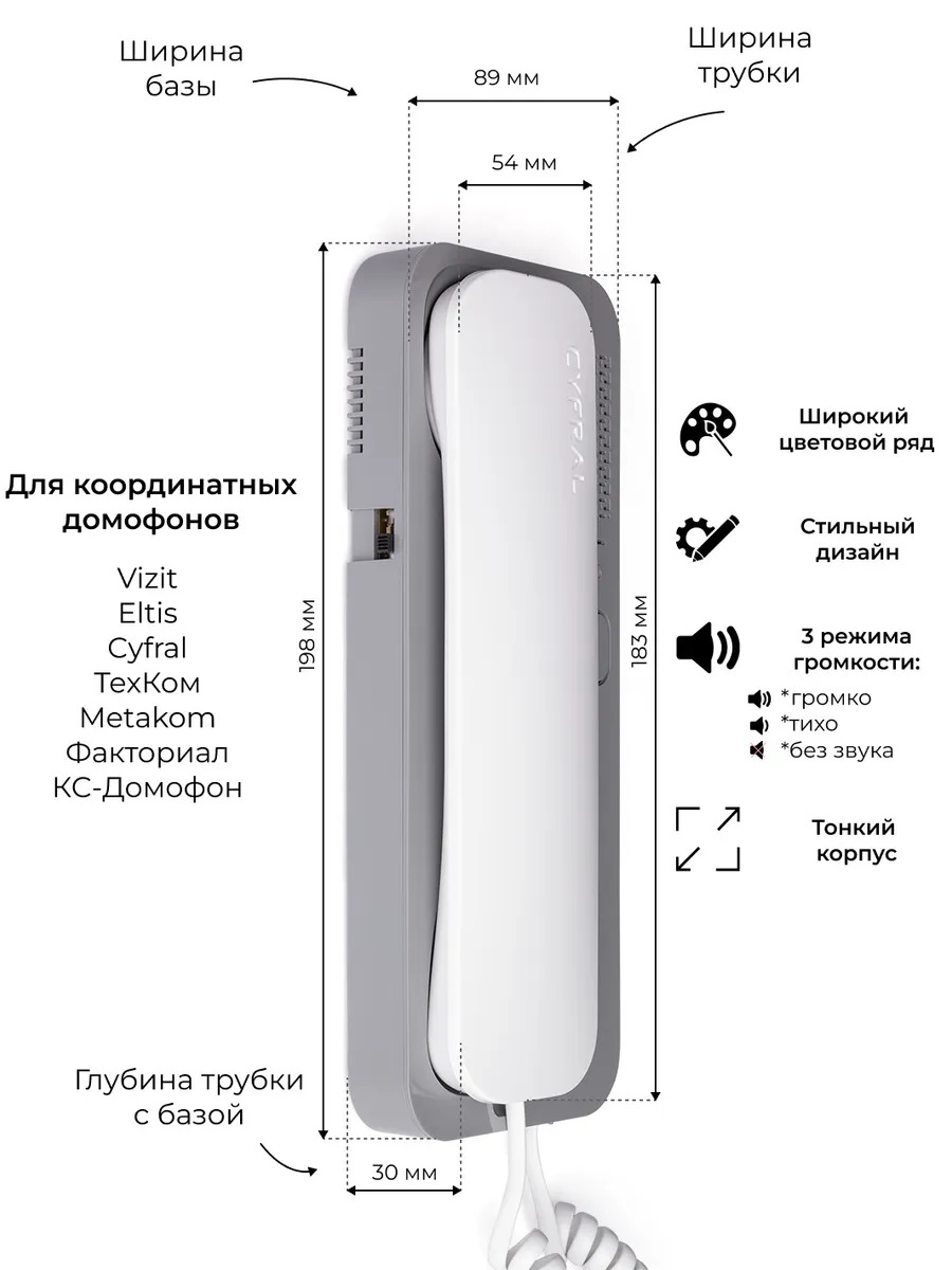 Трубка домофона Цифрал Unifon Smart U БЕЛО-СЕРЫЙ (для координатных  домофонов) купить в интернет-магазине, цены на Мегамаркет