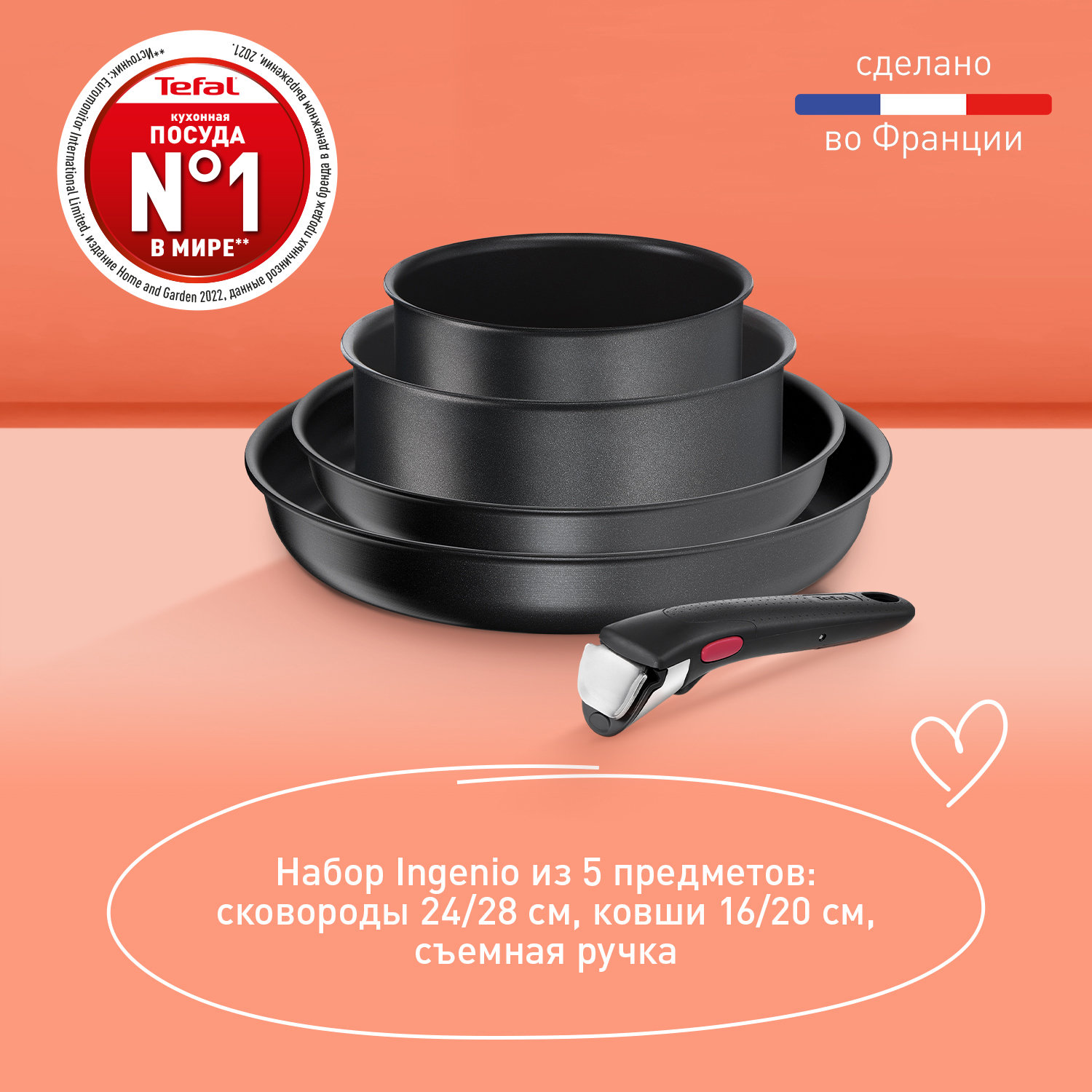 Набор посуды Tefal Ingenio Daily Chef Black L7629102, 5 предметов,  16/20/24/28 см - отзывы покупателей на Мегамаркет | 600007209784