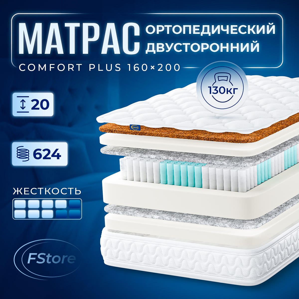 Ортопедический матрас FStore Comfort Plus, Независимые пружины, 160х200 см - купить в Москве, цены на Мегамаркет | 600013264233