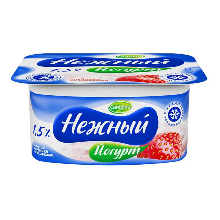 Йогурт Нежный клубника со сливками 1,5% бзмж 100 г