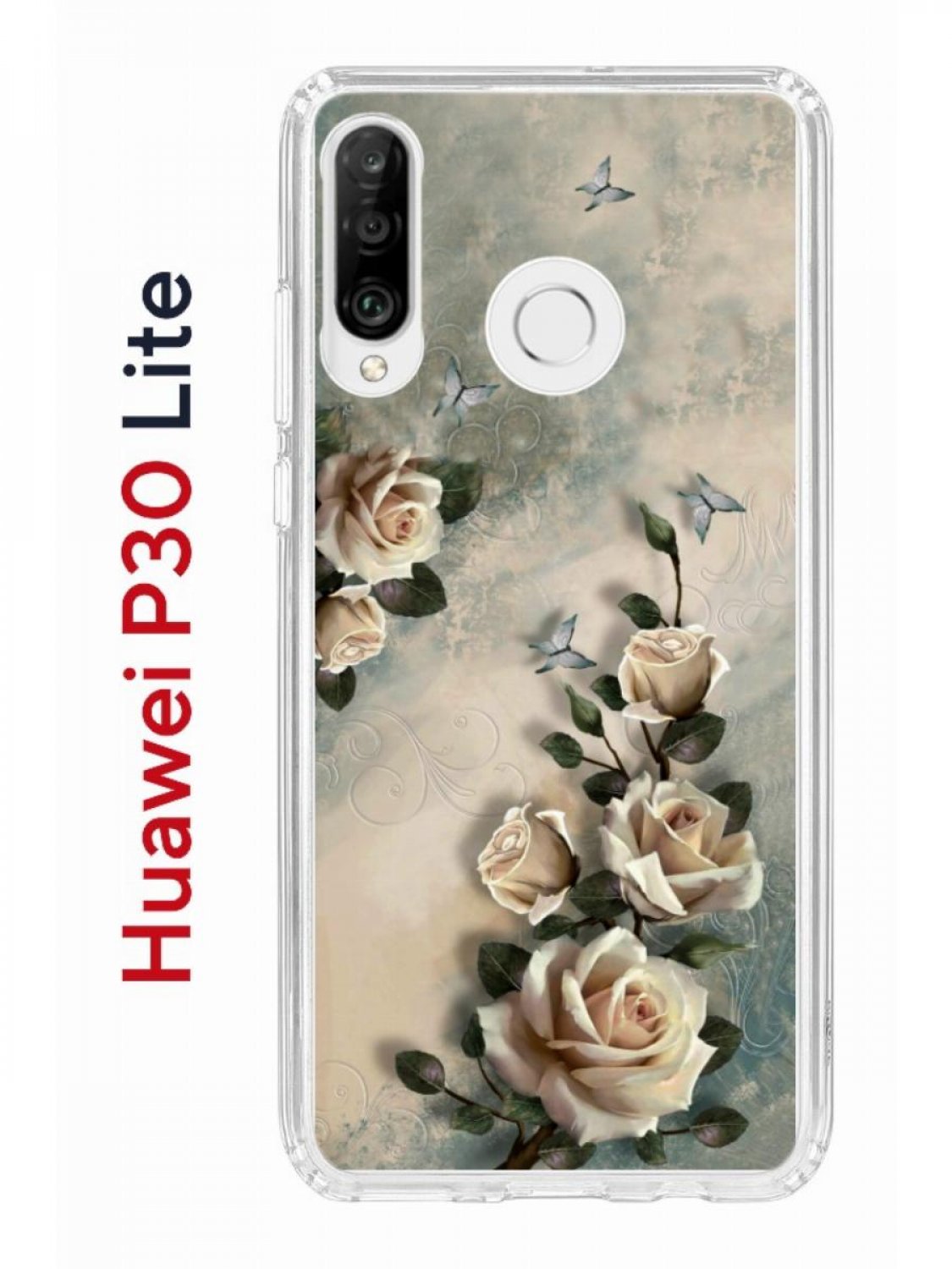 Чехол на Huawei P30 Lite с принтом Kruche Print Белая роза, противоударный  бампер, купить в Москве, цены в интернет-магазинах на Мегамаркет