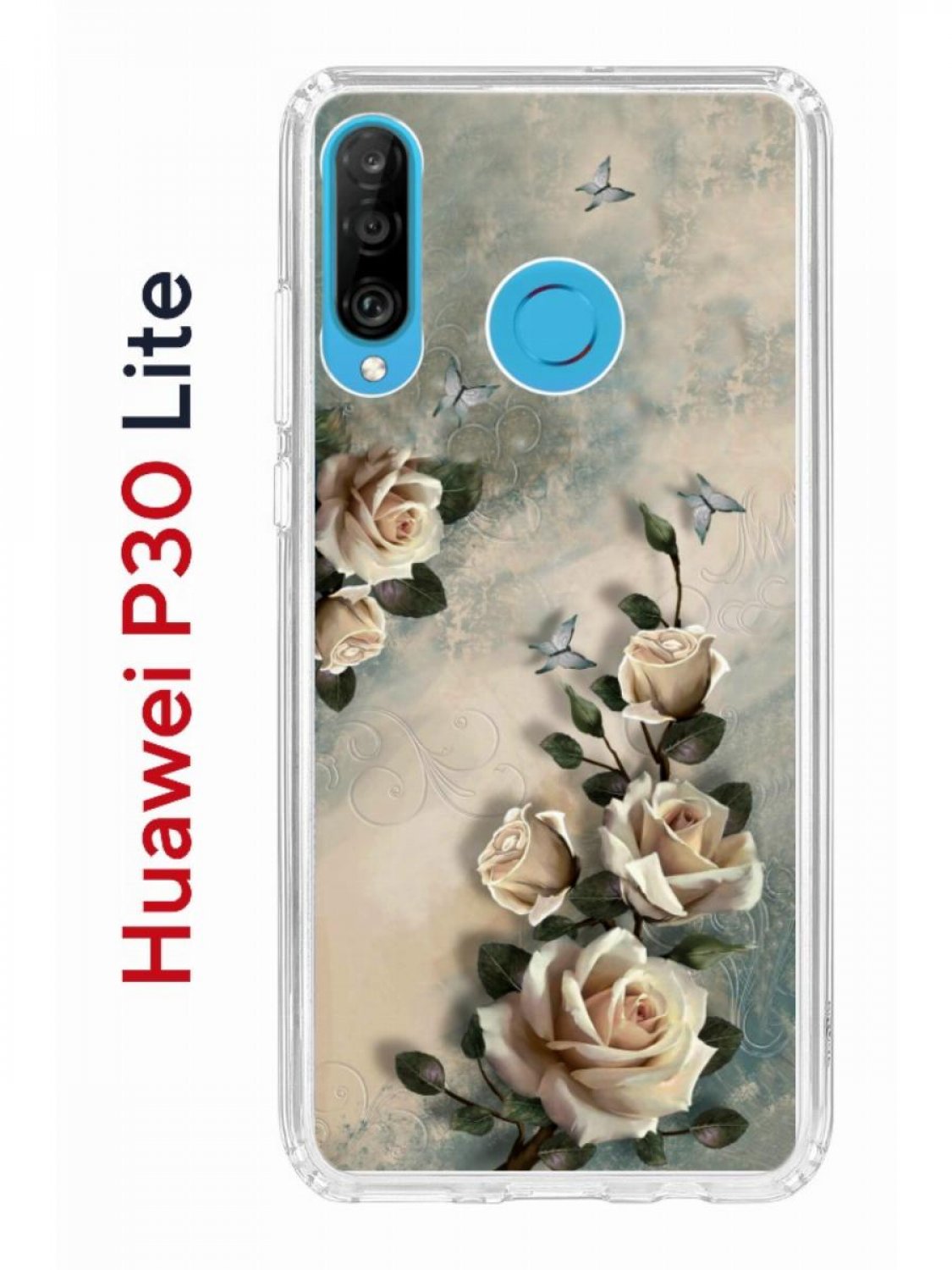 Чехол на Huawei P30 Lite с принтом Kruche Print Белая роза, противоударный  бампер, купить в Москве, цены в интернет-магазинах на Мегамаркет