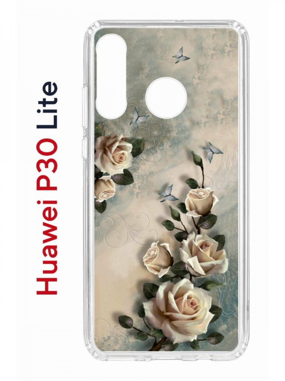 Чехол на Huawei P30 Lite с принтом Kruche Print Белая роза, противоударный  бампер, купить в Москве, цены в интернет-магазинах на Мегамаркет