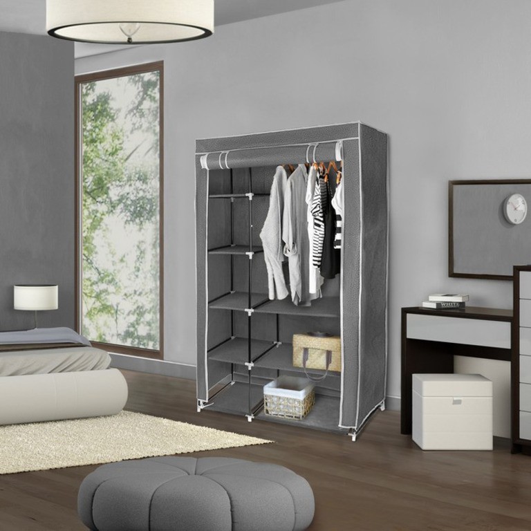 Тканевый шкаф для одежды, серый, 105×45×175 см