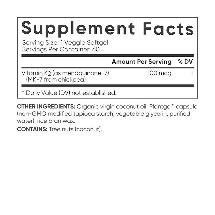 Витамин К2 Q7, Vitamin K2 + Mena Q7, Sports Research, 100 мкг (60