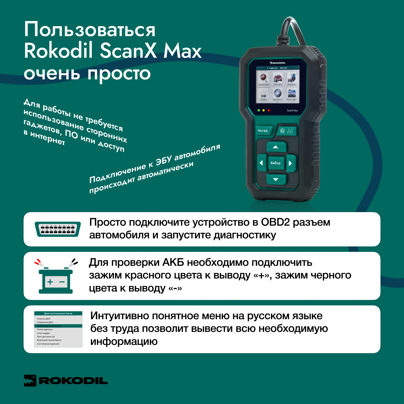 Автосканер Rokodil ScanX Max - отзывы покупателей на Мегамаркет |  600008849302