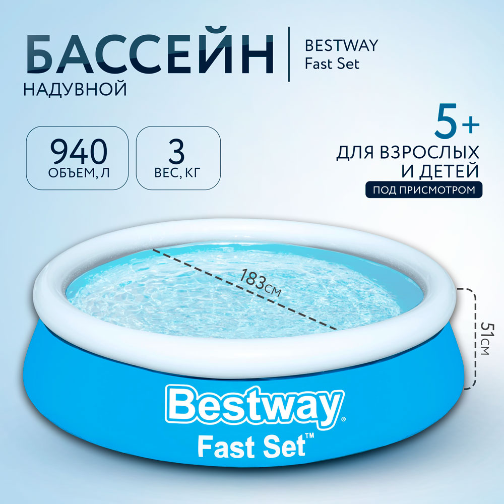 Бассейн надувной Bestway Fast Set 57392, 183х51 см - купить в Мегамаркет Москва Томилино, цена на Мегамаркет