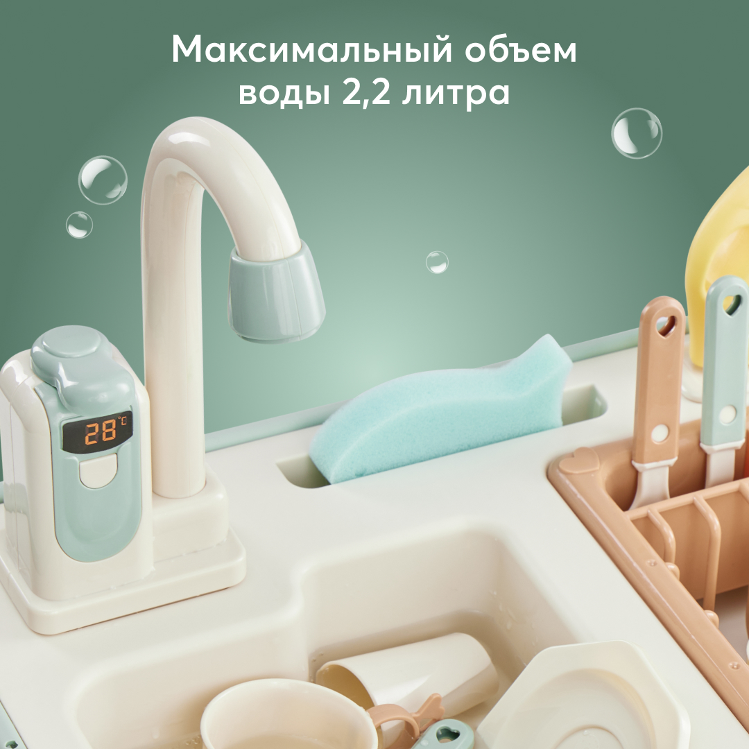 Игровой набор Happy Baby WASH AND PLAY, раковина с посудой, бирюзовый –  купить в Москве, цены в интернет-магазинах на Мегамаркет