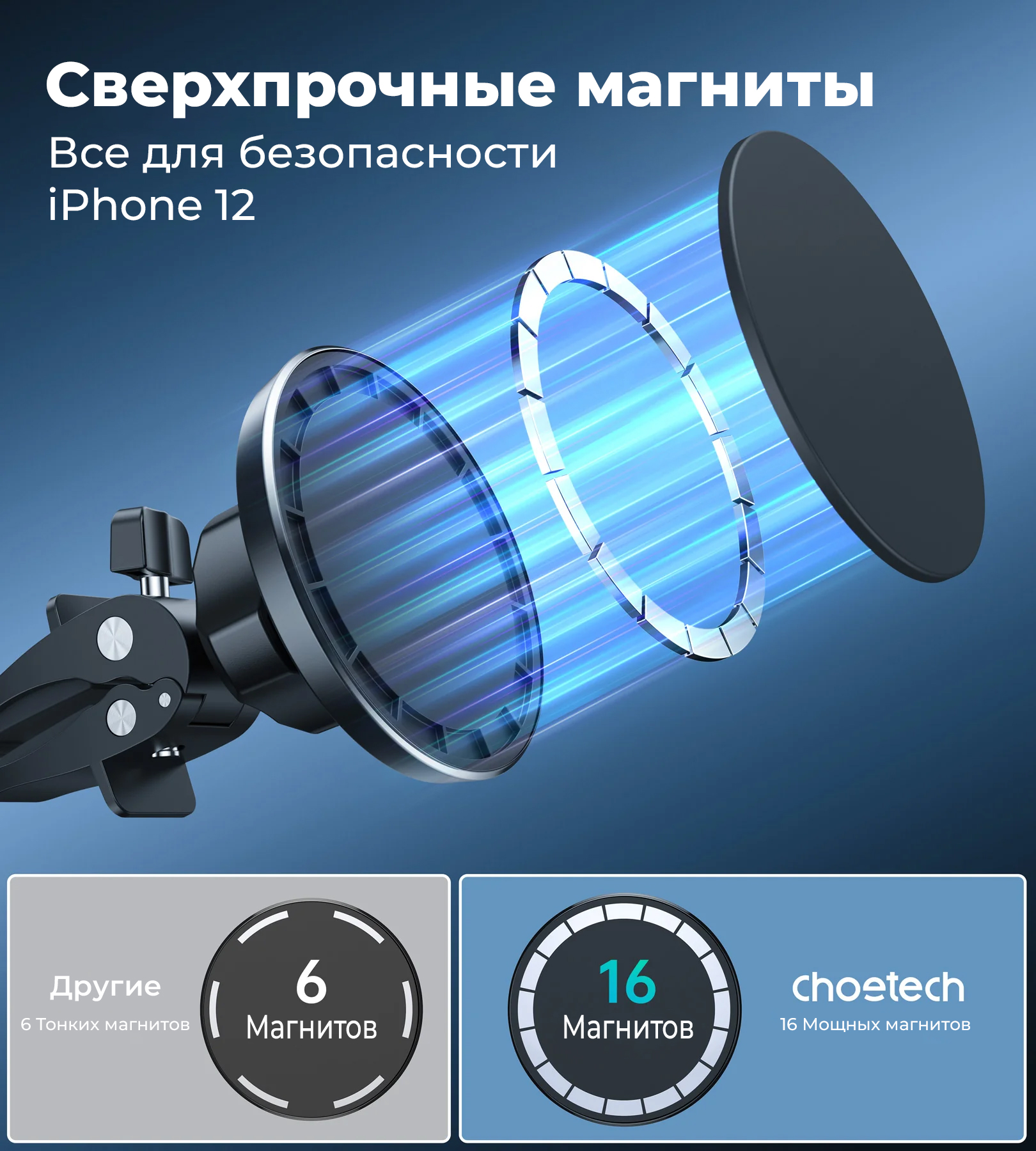 Автомобильный магнитный (MagSafe) держатель для телефона Choetech на  воздуховод (AT0004) - купить в Москве, цены на Мегамаркет | 600008546515