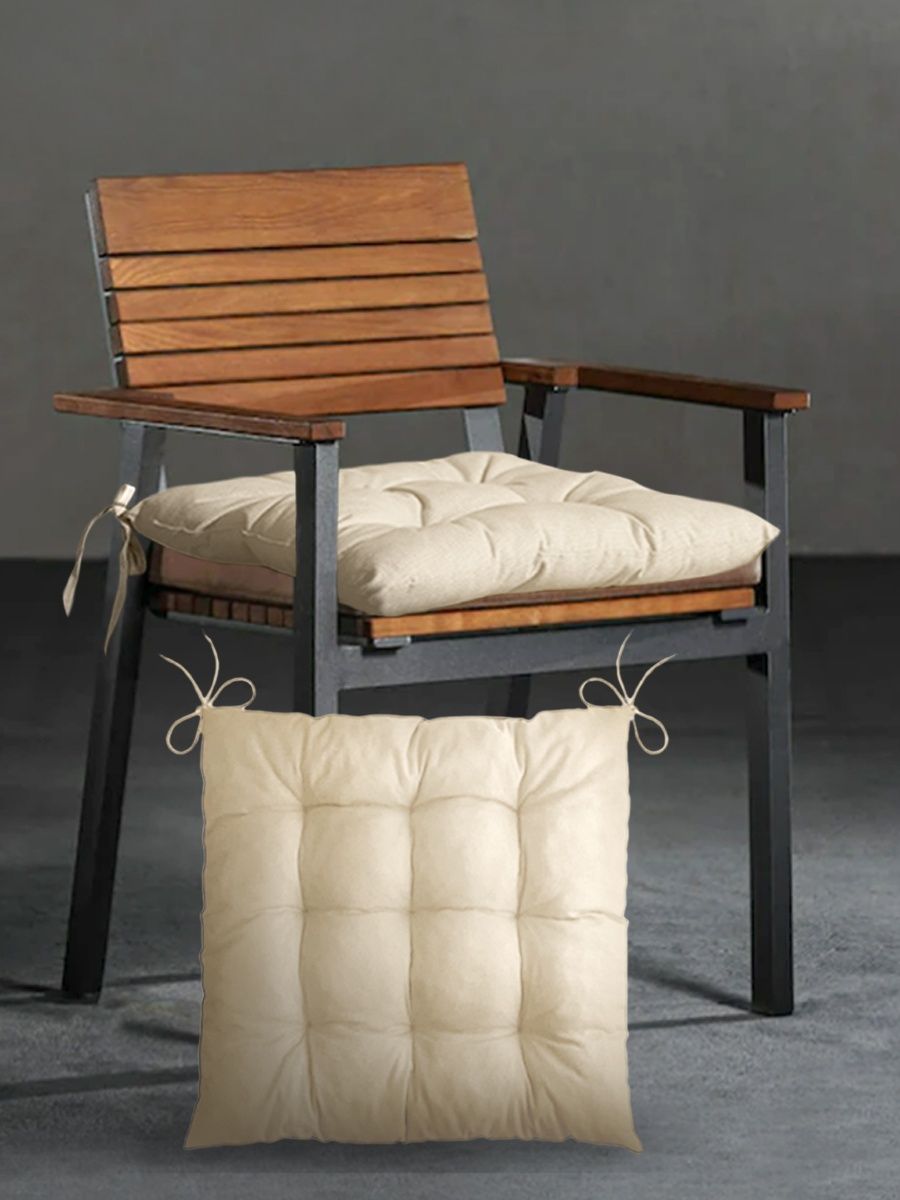 Подушка-сидушка на стул мягкая с завязками Комфорт, размер 40х40 см