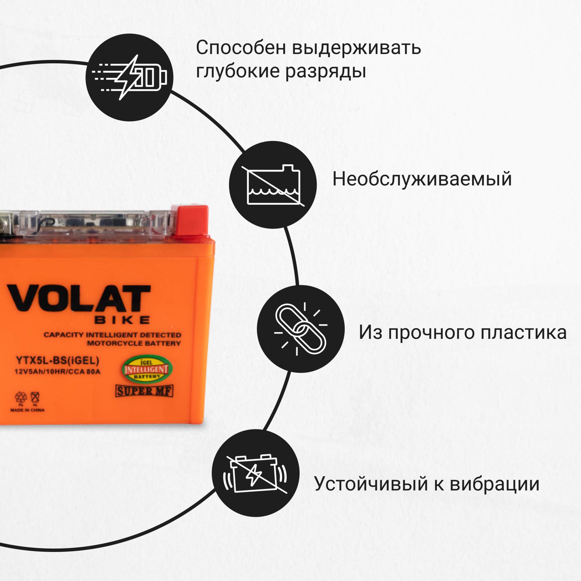 Купить аккумулятор для мотоцикла VOLAT 12в гелевый 5 Ah 80 A обратная  полярность YTX5L-BS(iGEL), цены на Мегамаркет | Артикул: 600015218360