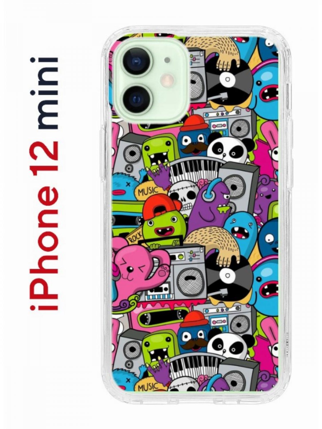 Чехол на iPhone 12 mini с принтом Kruche Print Monsters music, бампер с  защитой камеры, купить в Москве, цены в интернет-магазинах на Мегамаркет