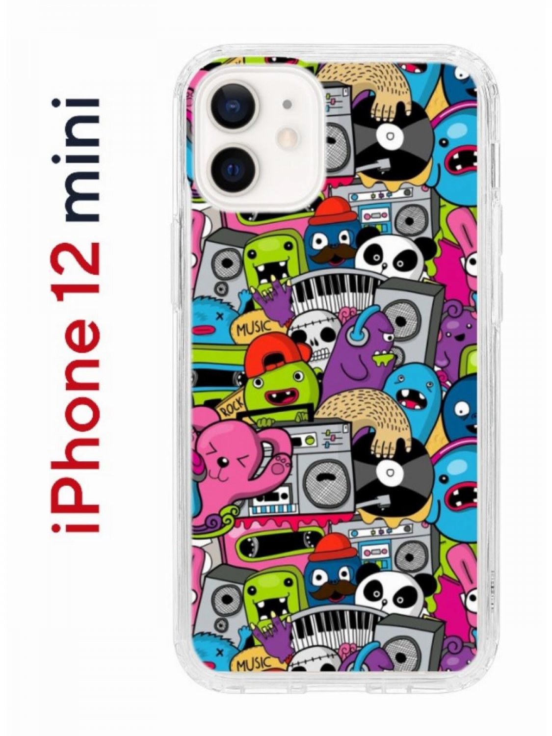 Чехол на iPhone 12 mini с принтом Kruche Print Monsters music, бампер с  защитой камеры, купить в Москве, цены в интернет-магазинах на Мегамаркет