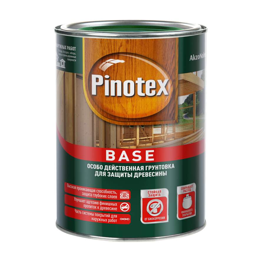 Грунт антисептик Pinotex Base для защиты древесины от плесени, грибка, гнили 1 л