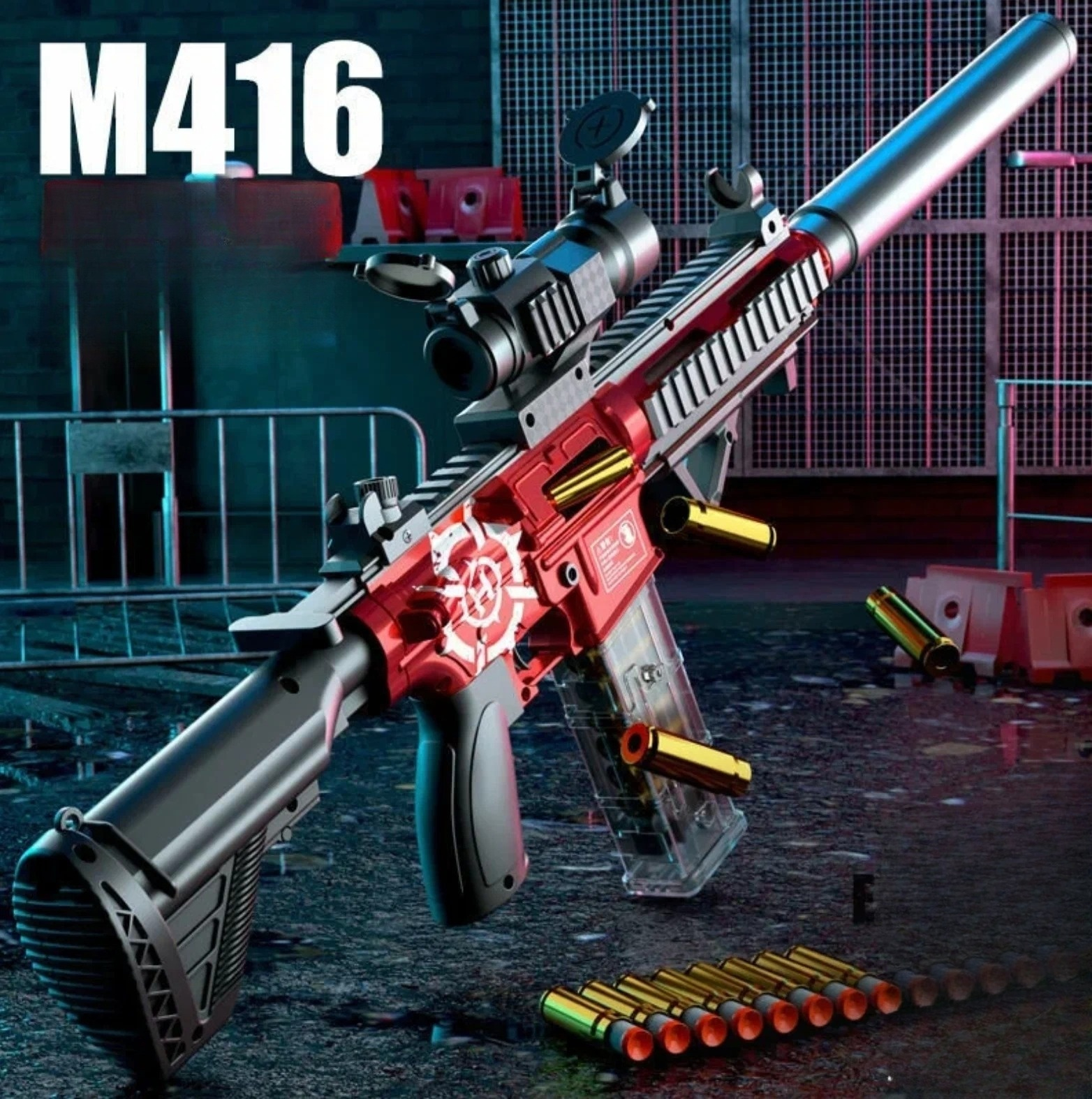 Купить игрушечный автомат M416 RED аккумуляторный бластер пули присоски красный, цены на Мегамаркет