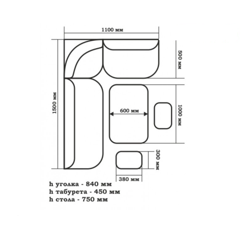Размер кухонного стола от уголка