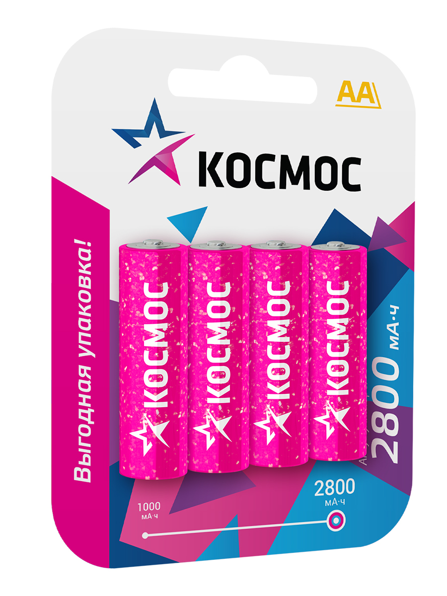 Аккумуляторные батарейки Космос AA (HR6) 2800 mAh, пальчиковые 4 шт. -  купить в RGOSHOP, цена на Мегамаркет