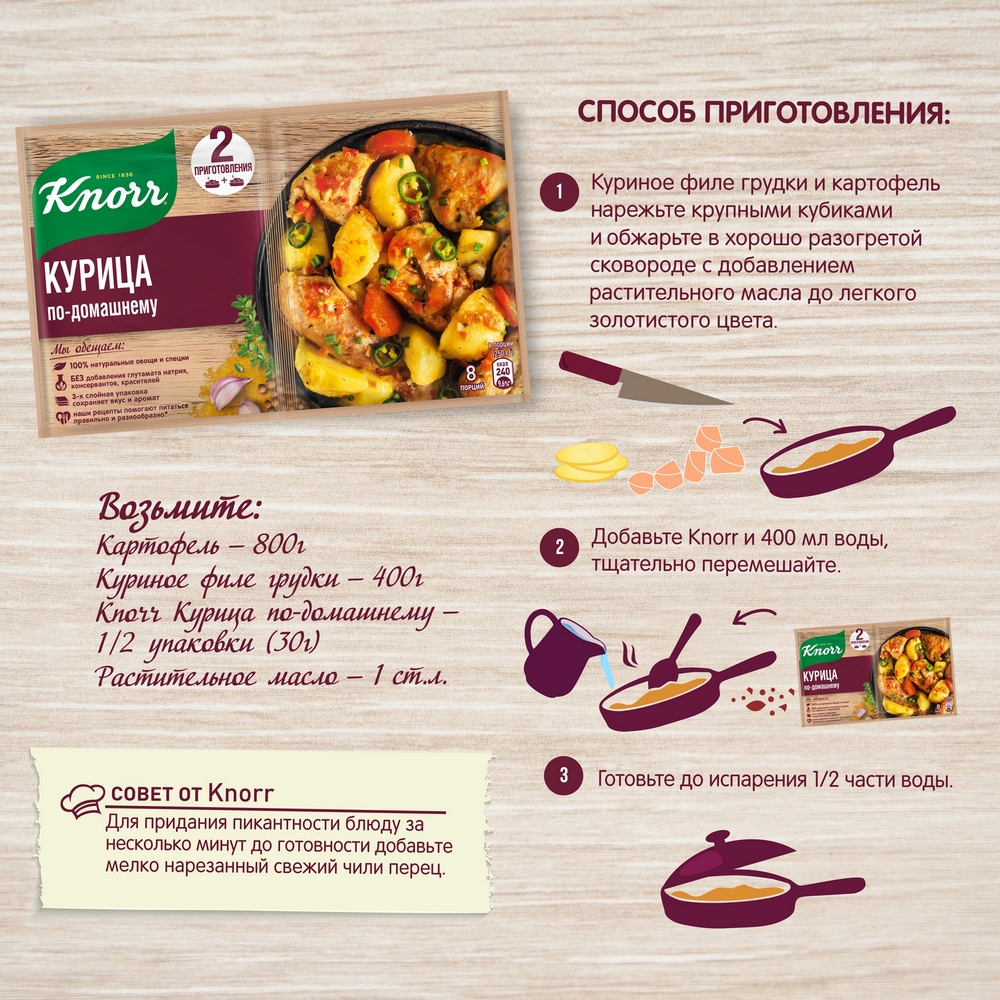 Купить смесь Knorr На второе Курица по-домашнему 60 г, цены на Мегамаркет |  Артикул: 100029005747