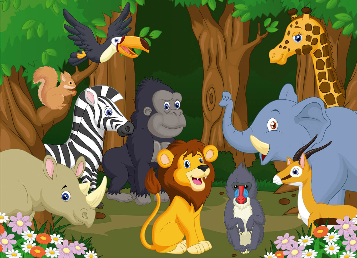 Обитатели джунглей для детей. Стилизованные детские животные. Animal theme. Звери джунгли. Животные день рождения вектор.