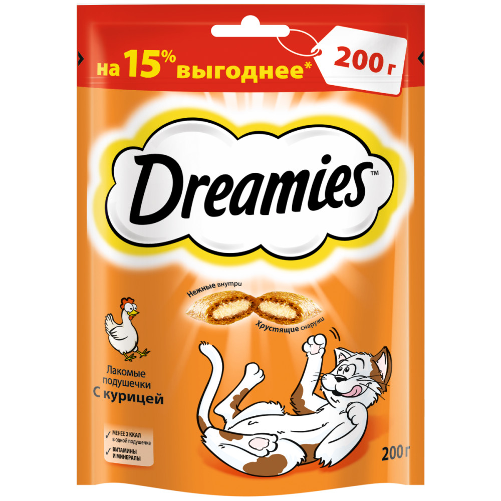 Лакомство для кошек Dreamies подушечки с курицей, 200г - купить в Мегамаркет Москва, цена на Мегамаркет