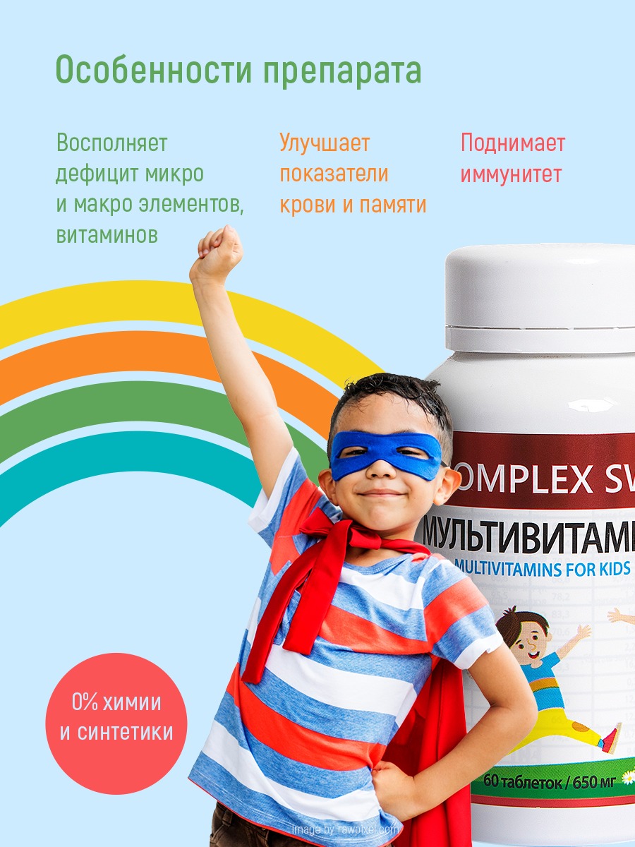 Мультивитаминный комплекс для детей. 1️⃣qlife Multivitamin Kids, 60 шт..