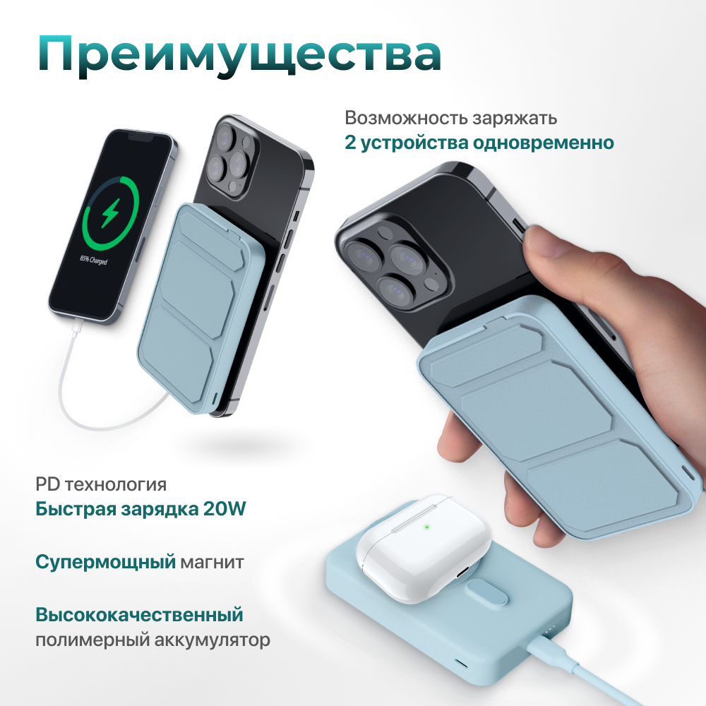 Магнитный повербанк 10000 Wireless Power Bank с быстрой беспроводной  зарядкой для iPhone – отзывы покупателей на маркетплейс Мегамаркет |  Артикул: 600013902763