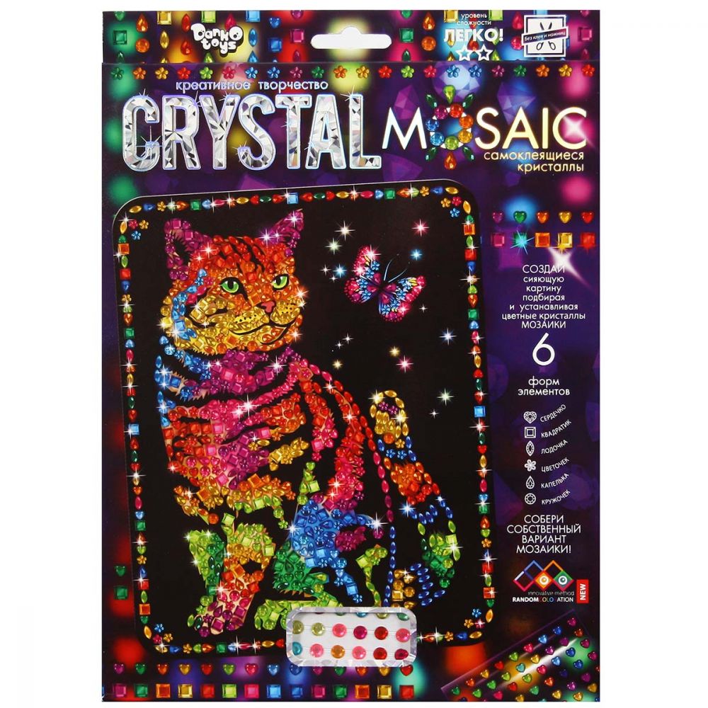 Набор для создания мозаики Danko Toys CRYSTAL MOSAIC Кот и бабочка на  темном фоне – купить в Москве, цены в интернет-магазинах на Мегамаркет