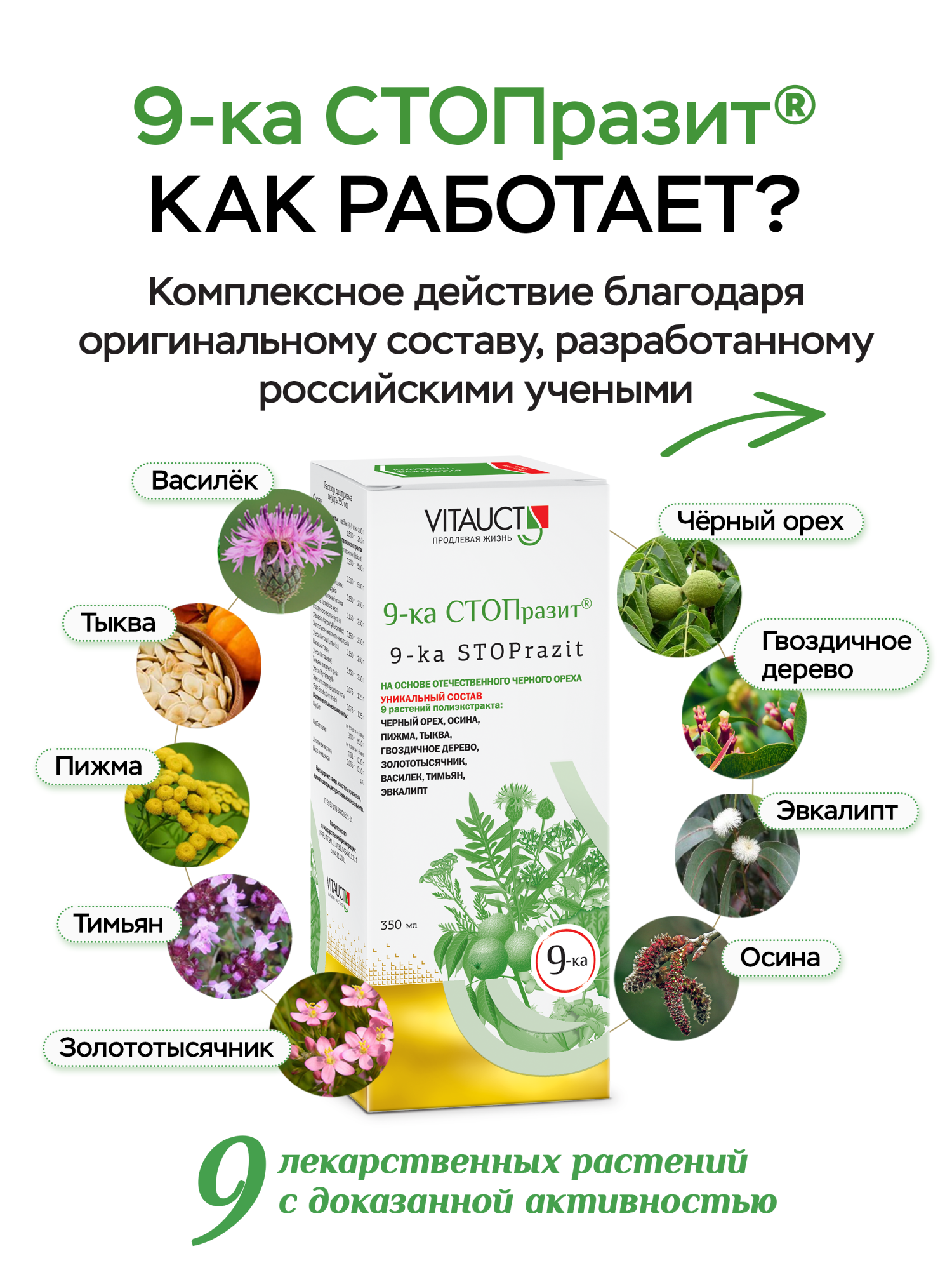 Vitauct 9-ка СТОПРАЗИТ. Антипаразитарная программа Витаукт. Детокс от паразитов. Артишок с лецитином Витаукт.