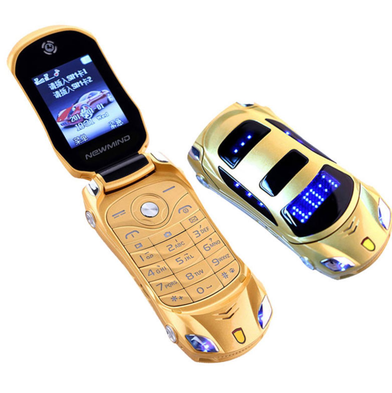 Раскладной телефон в виде Машинки Sebar золотой цвет, купить в Москве, цены  в интернет-магазинах на Мегамаркет