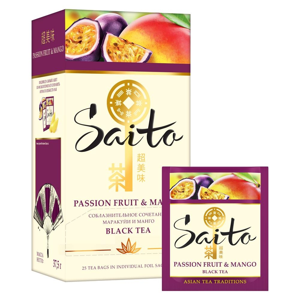 Фотография <b>Чай</b> черный <b>Saito</b> Passion fruit <b>Манго</b> в пакетиках 37,5 г х 25 шт ...