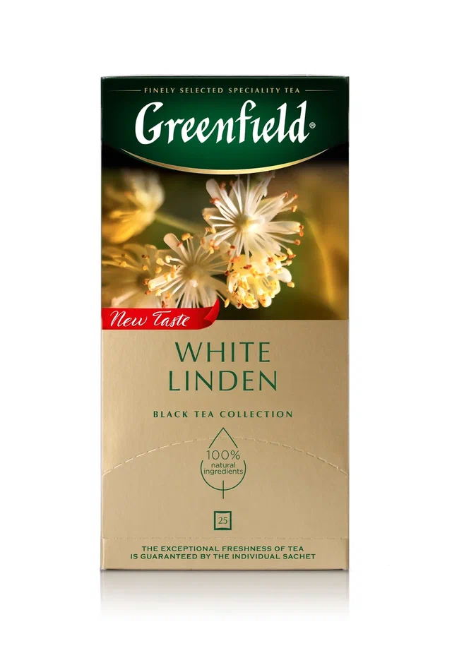 Купить чай чёрный Greenfield White Linden, 25 пакетиков, цены на Мегамаркет | Артикул: 100032766412