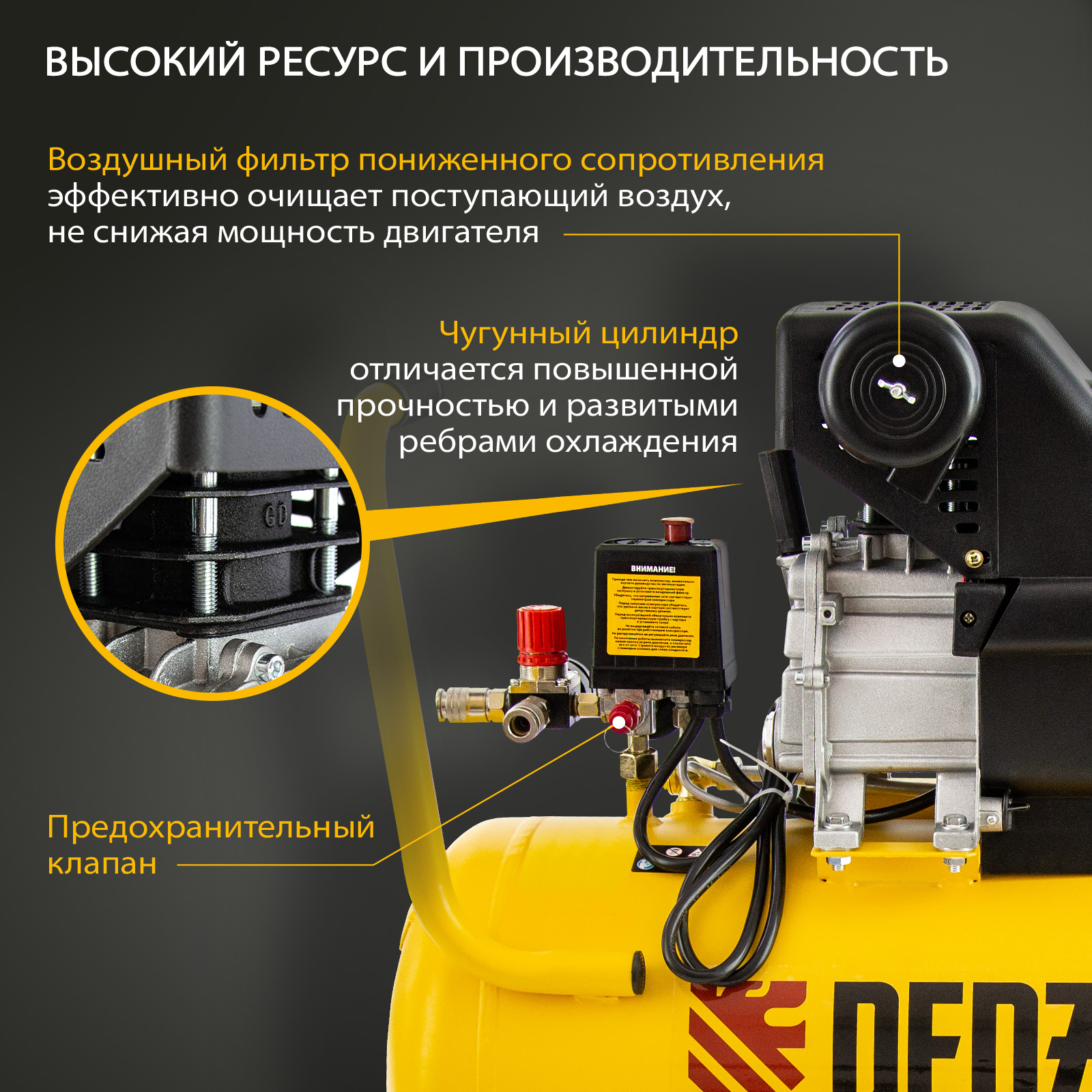 Компрессор воздушный, прямой привод DC1500/50 Denzel, 58161, 1.5 кВт ...